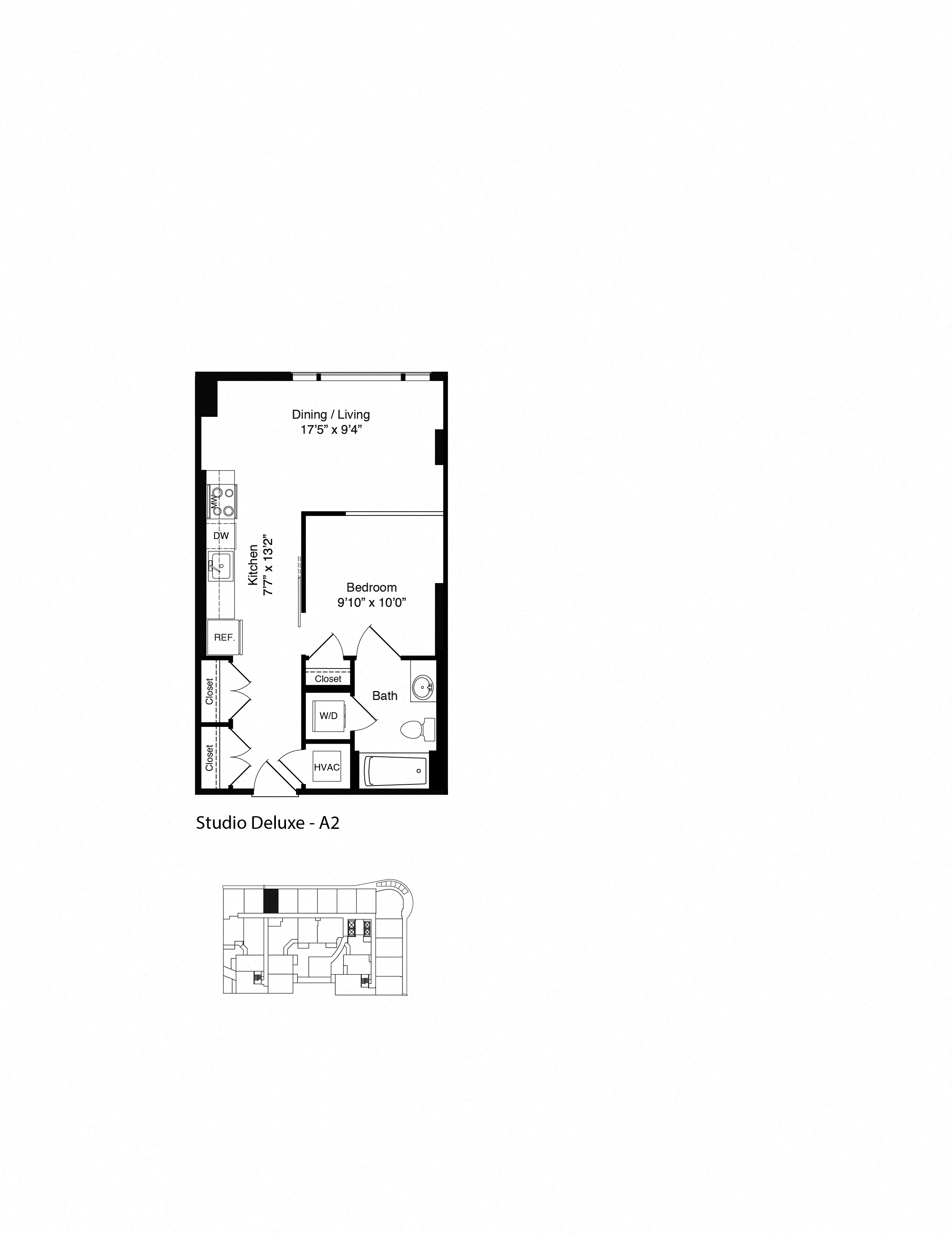 Floor plan for studio, 1 bath, 544 sqft